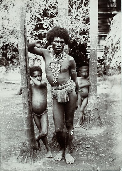 Man and two children, Papua New Guinea, 1899 by George Brown